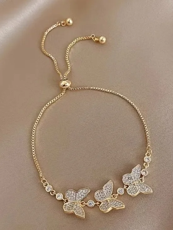 Gold Butterfly CZ Adjustable Bracelet - Women Jewelry - Picture 2 of 6